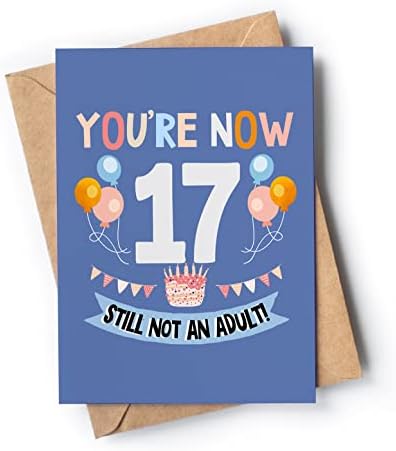 כרטיס יום הולדת 17 מצחיק לילד או לילדה עם מעטפה / כרטיס ייחודי ומקורי לבן, בת | נכד או נכדה / אתה בן